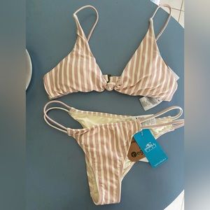 O’Neill Two Piece Tan and White Bathing Suit